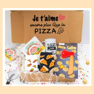 cadeau surprise du theme pizza , bonbons pizza , chaussettes pizza , coupe pizza