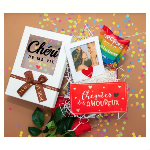 love box avec cadre à personnaliser Pop-Corn Rainbow, Chequers de Amoureux Chaussette d’Amour