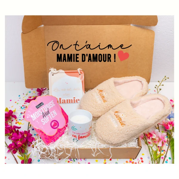 Cadeau pour mamie avec pantoufles, Plaques de Décoration Masques pieds ,Bougie Famille,