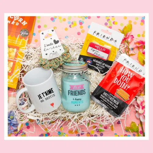 cadeau personnalisé meilleure amie avec Mug, Chouchous, baume à lèvre , bougie ambiance, masque visage