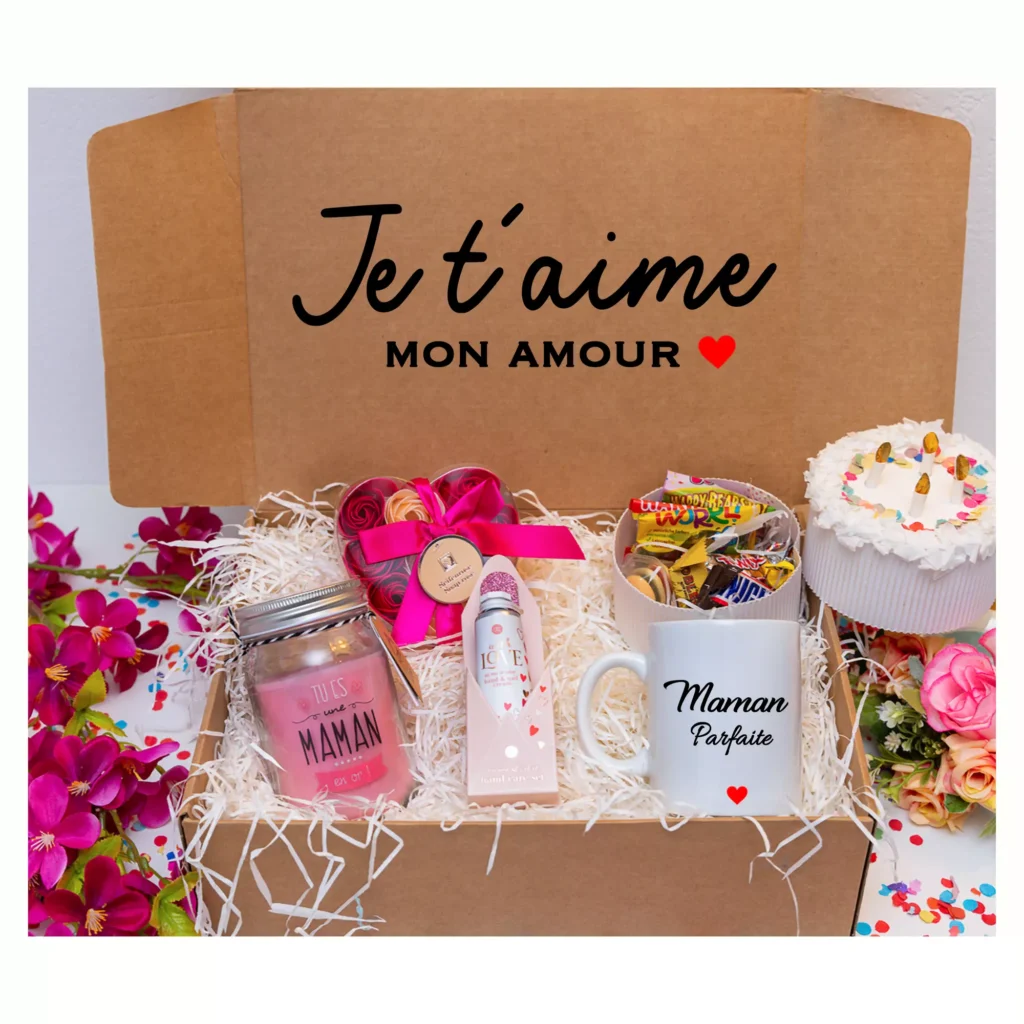 livraison cadeau anniversaire maman. d'amour avec bougie , creme , savon fleurs